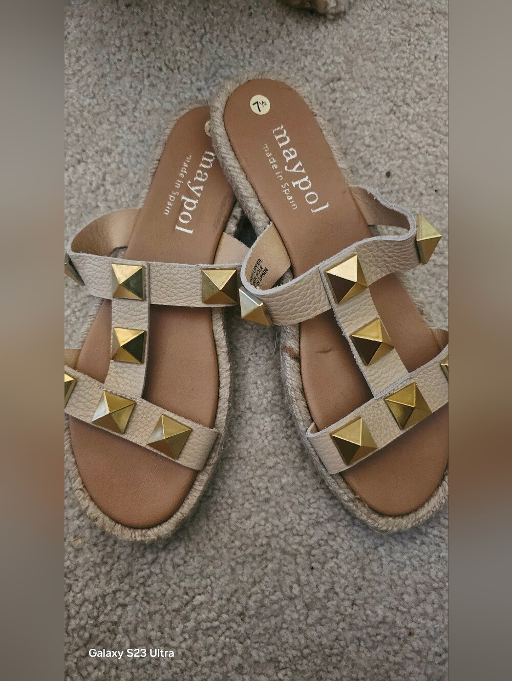 NWOT Maypol Leather Studded Jute Trim Sandals Size 7.5 - Picture 8 of 10